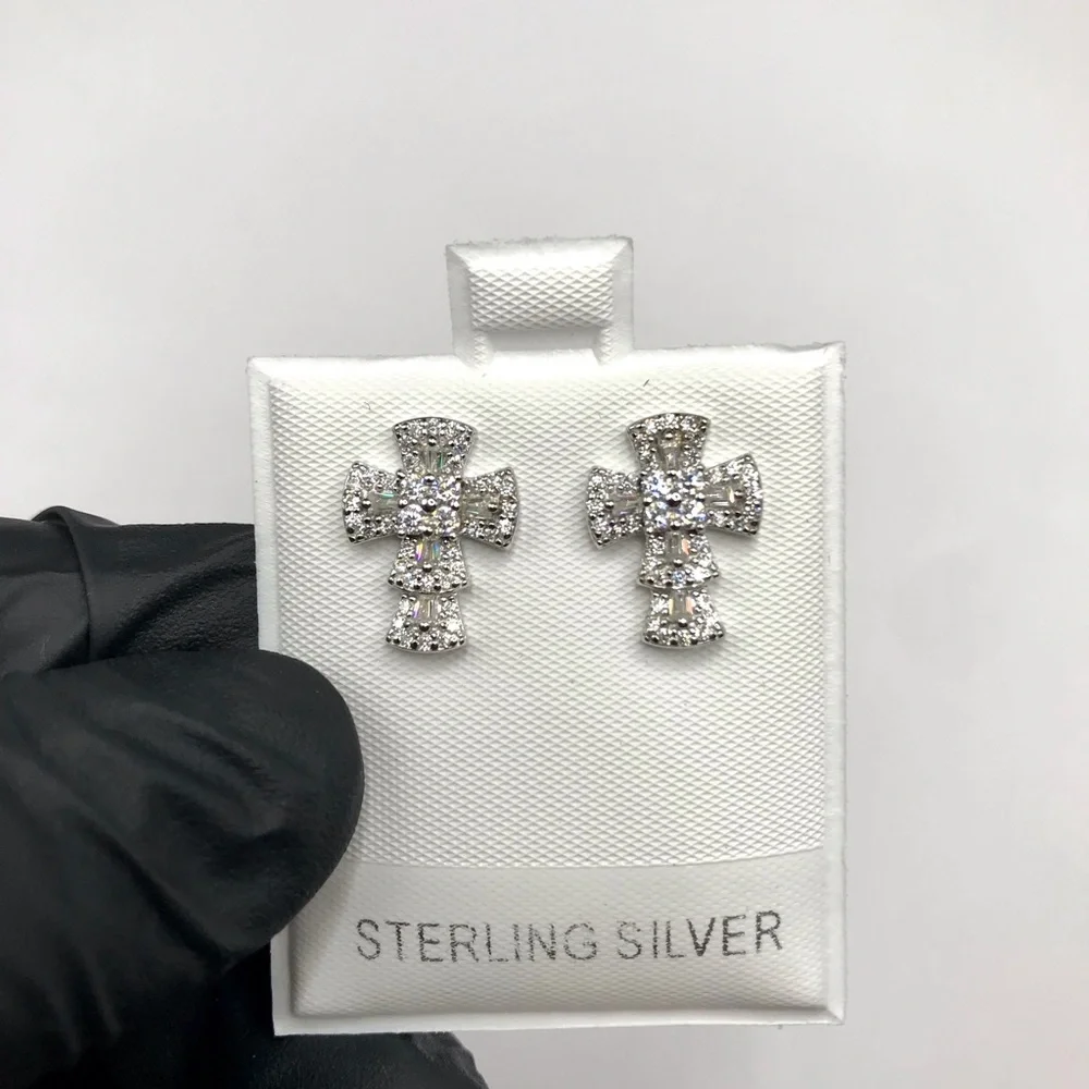 925 Sterling Silver 1.50CTW MOISSANITE Cross Push Back Earrings